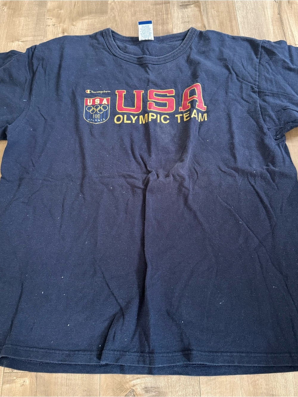 Vintage Champion USA Olympic Team Shirt Atlanta 100 Navy‎ Blue Men XL Pilled